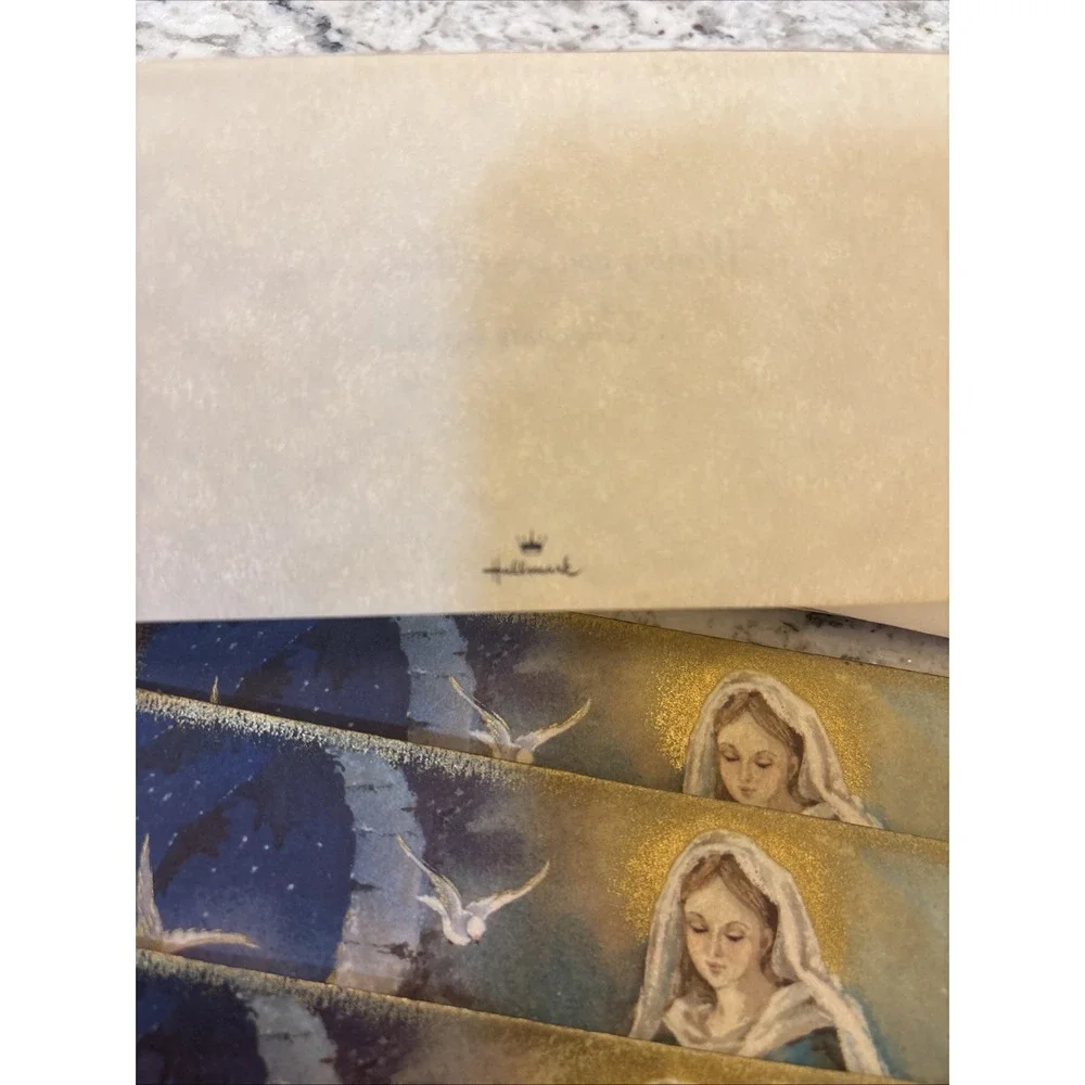 7 Vintage Hallmark Christmas Card Mother & Child Parchment Unused readers digest